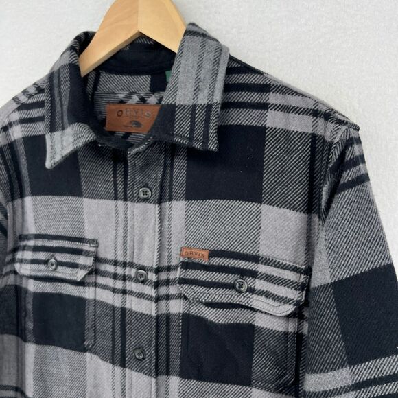 ORVIS Shacket Mens M Heavy Flannel Plaid Double Brushed Shirt Cotton Blend Gray - Picture 5 of 16